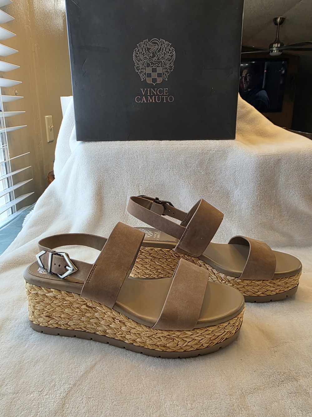 Vince Camuto Tan Suede-Look Woven Platform Sandals